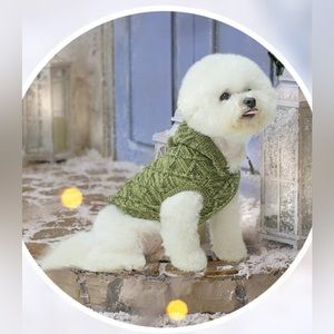 NWT Size S Cute Green 100% Acrylic Knitted Dog Sweater w/ Hood